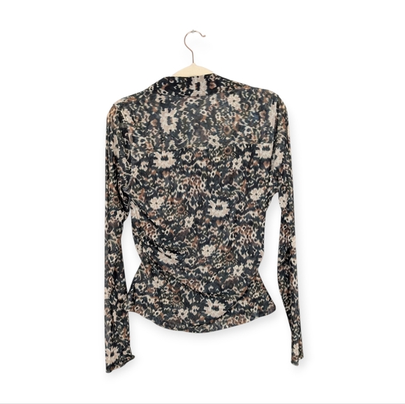 NWT Madewell Mossy Umber Floral Mesh Long Sleeve Polo Top Size L - Picture 2 of 10